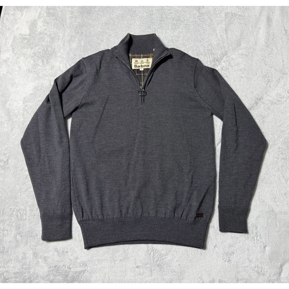 Barbour Storm Half Zip Lined Sweater Gray‎ Mens Small Portugal 100% Wool